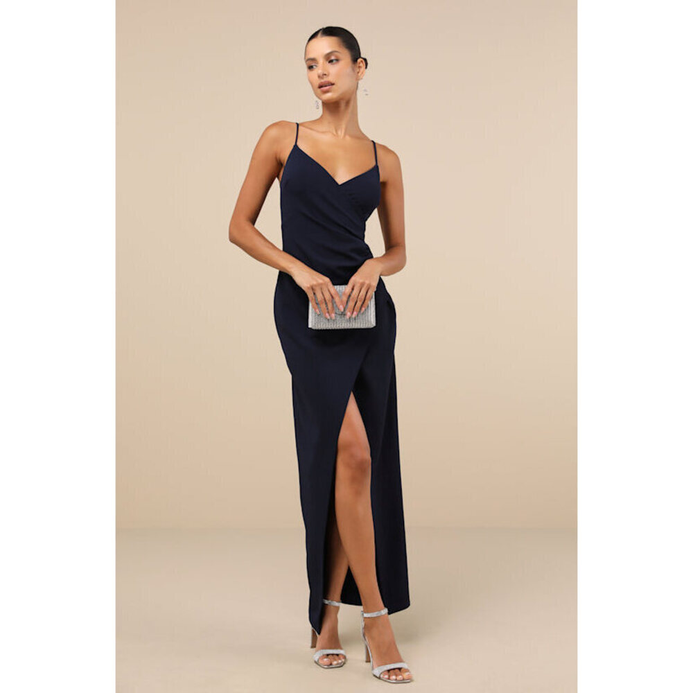 Lulus Sweetest Admirer Navy Blue Ruched Surplice Maxi Dress - Size M